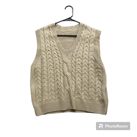 Shein Sweater Vest V Neck Cable Knit Medium Apricot - Picture 1 of 4